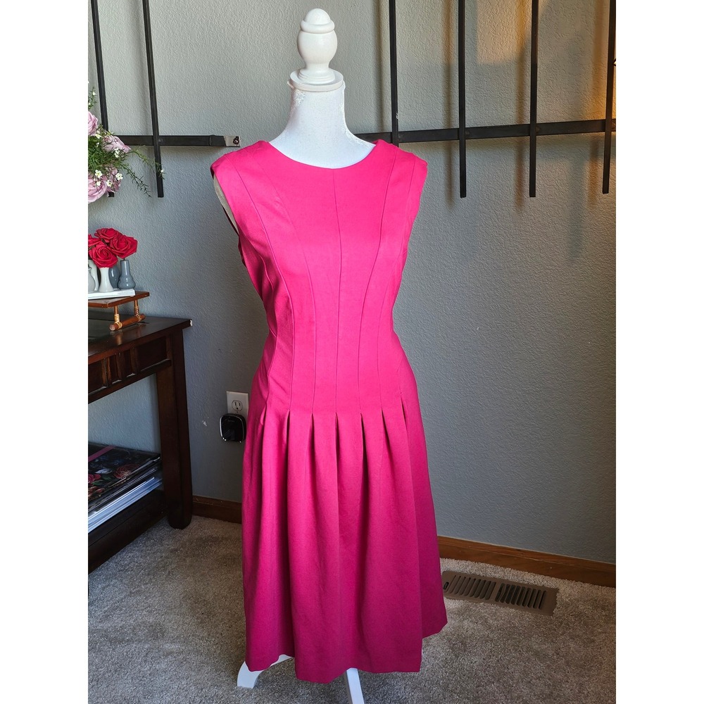 Lauren Ralph Lauren Fit and Flare Dress Womens 8 Pink Pleated Sleeveless Midi